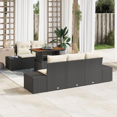Set de Masă Grădină cu Perne Negre Ratan Polimeric Acacia GartenMobel Dekor