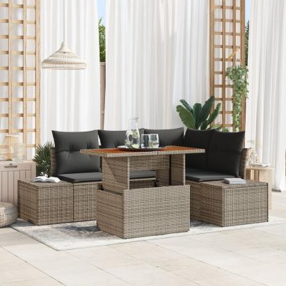 Set de dining pentru grădină 5 piese cu perne Gri Ratan Acacia GartenMobel Dekor