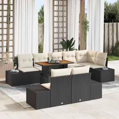 Set de Dining pentru Grădină cu Perne Negru Ratan Poliester GartenMobel Dekor