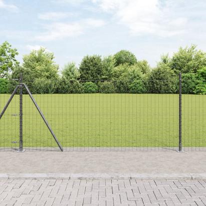 Gard Euro cu 7 Stâlpi Flanșați 1x10 m Oțel Galvanizat GartenMobel Dekor