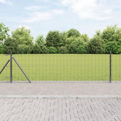 Gard Euro cu 13 Stâlpi cu Flanșă 0.4x50 m Oțel galvanizat GartenMobel Dekor