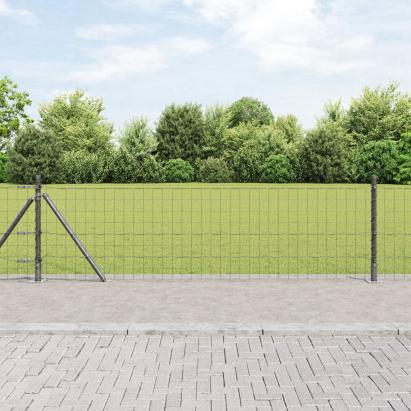 Împrejmuirea Euro cu 7 stâlpi flanșați 0.6x10 m Oțel galvanizat GartenMobel Dekor