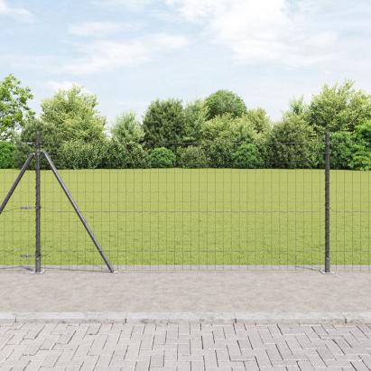 Euro Fence cu 7 stâlpi flanșați 1x10 m Oțel galvanizat GartenMobel Dekor