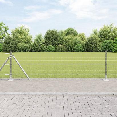 Euro Fence cu 7 stâlpi flangați 0.6x10 m Oțel galvanizat GartenMobel Dekor
