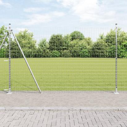 Împrejmuire Euro cu 7 Posturi Flanșate 1.4x10 m Oțel Galvanizat GartenMobel Dekor