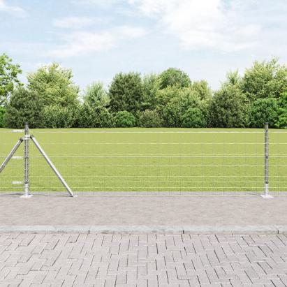 Gard Euro cu 7 stâlpi flansați 0.6x10 m Oțel galvanizat GartenMobel Dekor