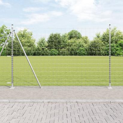 Împrejmuirea Euro de la cu 7 stâlpi flanșați 1.5x10 m Oțel galvanizat GartenMobel Dekor