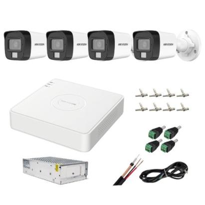 Sistem supraveghere analog Hikvision, 4 camere 5MP dual light audio, DVR 4 canale 5MP, accesorii SafetyGuard Surveillance