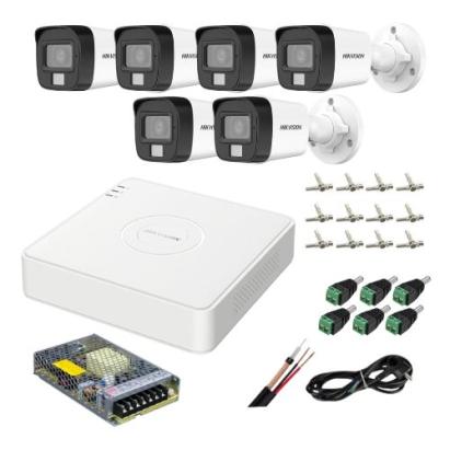 Sistem supraveghere analog Hikvision, 6 camere 5MP dual light audio, DVR 8 canale 4MP, accesorii SafetyGuard Surveillance
