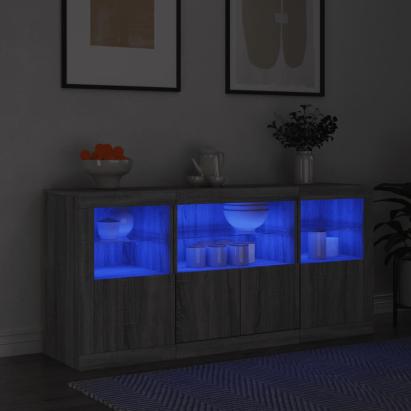 Servantă cu lumini LED, gri sonoma, 142,5x37x67 cm GartenMobel Dekor