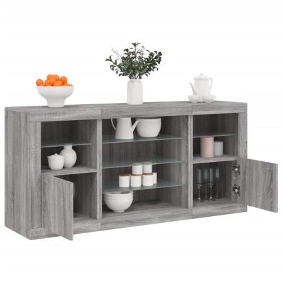 Servantă cu lumini LED, gri sonoma, 142,5x37x67 cm GartenMobel Dekor