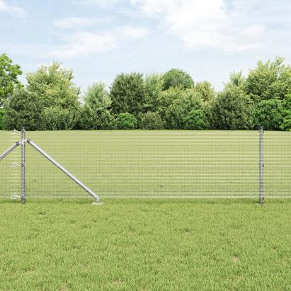 Gard cu Sârmă Sudată cu 13 Stâlpi cu Cuie 0.6x25 m Oțel Galvanizat GartenMobel Dekor