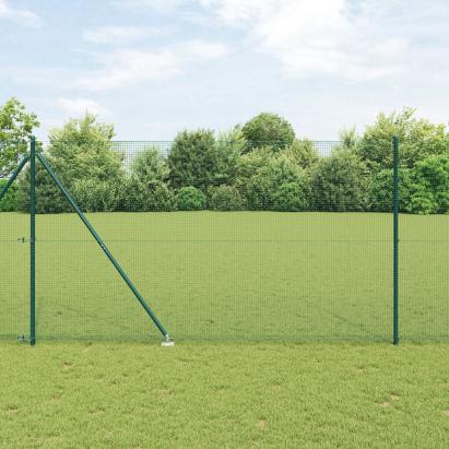 Gard din Fier Sudat cu 13 Stâlpi cu Vârf Verde 1.5x25 m Oțel GartenMobel Dekor