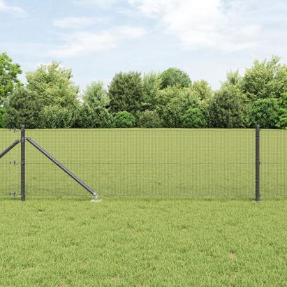 Set de stâlpi din oțel Set de 2 Gri Metal, Plasă 10 x 0.5 m GartenMobel Dekor