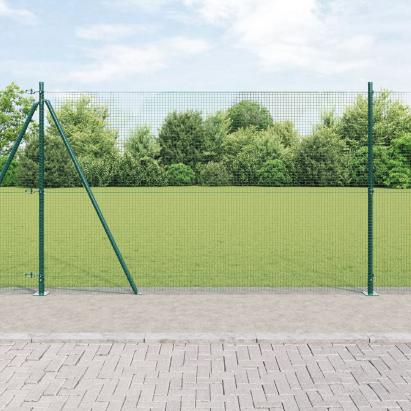 Gard din Sârmă Sudată cu 7 Stâlpi Flansa Verde 1.4x10 m Oțel GartenMobel Dekor