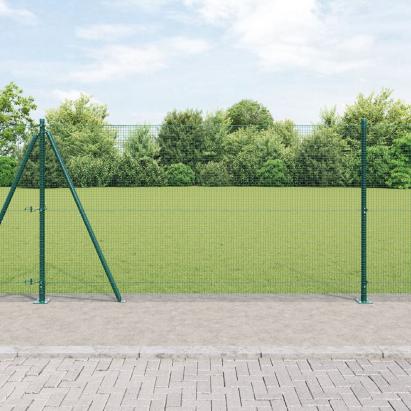 Gard din sârmă sudată cu 13 stâlpi flanșați Verde 1.2x25 m Oțel GartenMobel Dekor