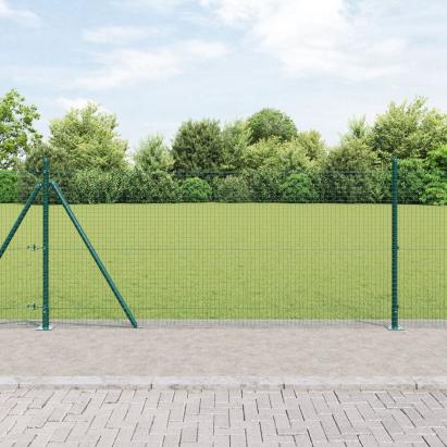 Gard cu Plasă Sudată cu 13 Stâlpi Flanșați Verde 0.8x100 m Oțel GartenMobel Dekor