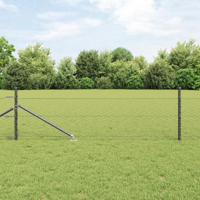 Gard Hexagonal  Gri 0.5x10 m Oțel, Stâlpi de Gard  cu Spike 7 buc Ø32 mm 80 cm Oțel galvanizat GartenMobel Dekor