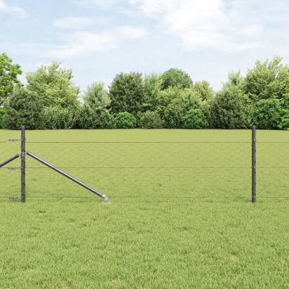 Împrejmuire hexagonală gri 0.5x10 m din oțel,  Stâlpi de împrejmuire cu vârf 7 buc Ø32 mm 80 cm din oțel galvanizat GartenMobel Dekor