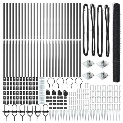 Gard Hexagonal  Gri 1.6x50 m Oțel, Stâlpi de Gard  cu Spike 13 piese Ø32 mm 180 cm Oțel Zincat GartenMobel Dekor