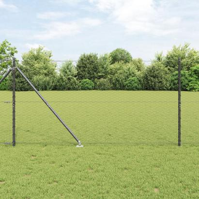Gard Hexagonal  Gri 1.2x100 m Oțel, Stâlpi Gard  cu Vârf 13 buc Ø32 mm 140 cm Oțel Zincat GartenMobel Dekor