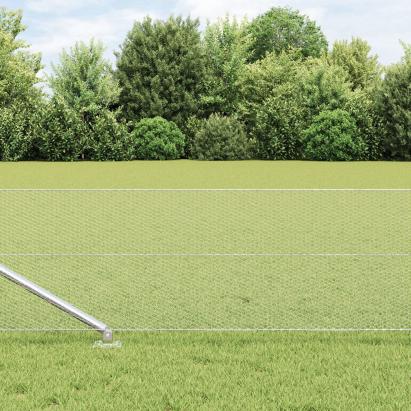 Gard hexagonal  0.4x10 m din oțel galvanizat, Stâlpi de gard  cu vârf 7 pcs Ø32 mm 60 cm din oțel galvanizat GartenMobel Dekor