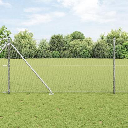 Gard hexagonal  1x10 m din oțel galvanizat, Stâlpi de gard  cu vârf 7 buc Ø32 mm 120 cm din oțel galvanizat GartenMobel Dekor