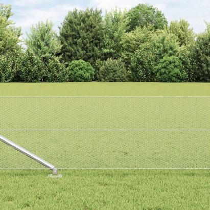 Gard Hexagonal  0.4x25 m Oțel Zincat, Stâlpi de Gard  cu Vârf 13 buc Ø32 mm 60 cm Oțel Zincat GartenMobel Dekor