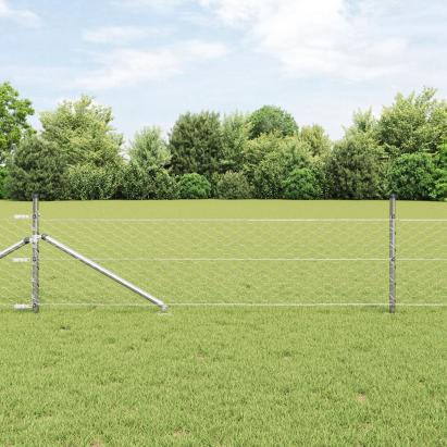 Gard Hexagonal  0.4x50 m Oțel Galvanizat, Stâlpi pentru Gard  cu Ancoră 13 buc Ø32 mm 60 cm Oțel Galvanizat GartenMobel Dekor