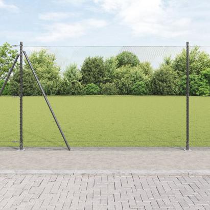 Gard Hexagonal Gri 1.4x25 m Oțel, Posturi de gard  cu plăci de bază 13 buc Ø32mm 78.5cm Oțel galvanizat GartenMobel Dekor