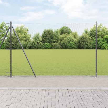 Gard Hexagonal  Gri 1.4x25 m Oțel, Stâlpi de Gard  cu Plăci de Bază 13 pcs Ø32mm 78.5cm Oțel Zincat GartenMobel Dekor