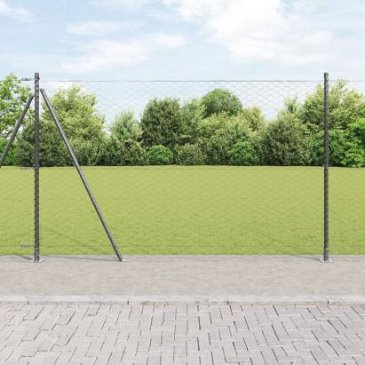 Gard Hexagonal  Gri 1.6x50 m Oțel, Stâlpi de Gard  cu Plăci de Bază 13 pcs Ø32mm 88.5cm Oțel Galvanizat GartenMobel Dekor