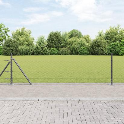 Gard Hexagonal  Gri 0.4x100 m Oțel, Stâlpi de gard  cu plăci de bază 13 buc Ø32mm 50cm Oțel galvanizat GartenMobel Dekor
