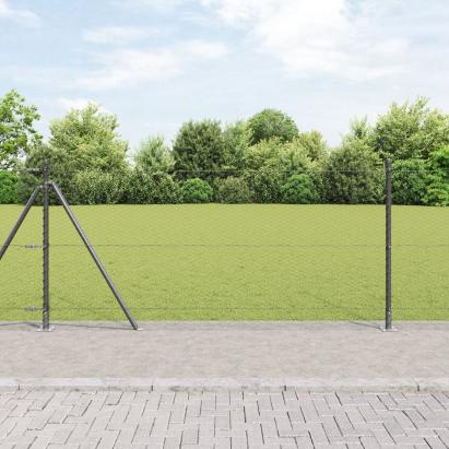 Gard hexagonal gri 1x100 m oțel,  Stâlpi de gard cu plăci de bază 13 buc Ø32mm 110cm oțel galvanizat GartenMobel Dekor