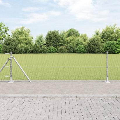 Gard Hexagonal 0,4x10 m Oțel Galvanizat,  Stâlpi de Gard cu Plăci de Bază 7 buc Ø32mm 50cm Oțel Galvanizat GartenMobel Dekor