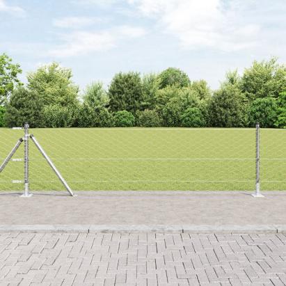 Gard Hexagonal  0.4x10 m Oțel Galvanizat, Stâlpi de Gard  cu Plăci de Bază 7 buc Ø32mm 50cm Oțel Galvanizat GartenMobel Dekor