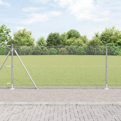 Împrejmuire Hexagonală  0.8x10 m Oțel galvanizat, Stâlpi de Îngrădire  cu Plăci de Bază 7 piese Ø32mm 90cm Oțel galvanizat GartenMobel Dekor