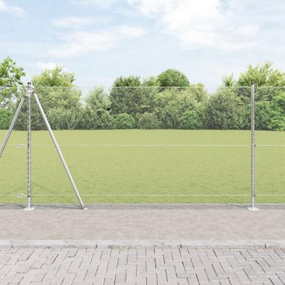 Gard Hexagon  1.2x10 m Oțel Galvanizat, Stâlpi de Gard  cu Plăci de Bază 7 pcs Ø32mm 68.5cm Oțel Galvanizat GartenMobel Dekor