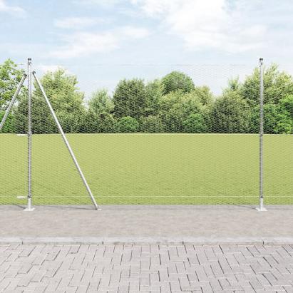 Gard hexagonal  1,4x10 m Oțel galvanizat, Stâlpi de gard  cu plăci de bază 7 buc Ø32mm 78,5cm Oțel galvanizat GartenMobel Dekor