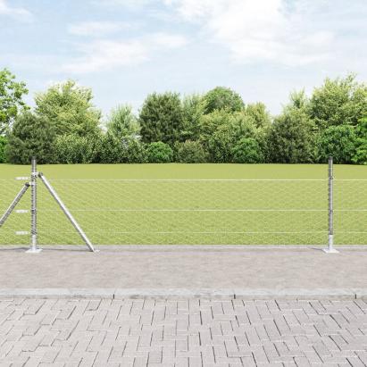 Îngrădire hexagon  0.4x100 m oțel galvanizat, Stâlpi de îngrădire  cu plăci de bază 13 buc Ø32mm 50cm oțel galvanizat GartenMobel Dekor