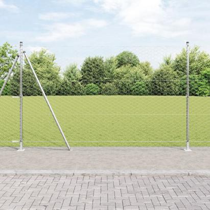 Gard Hexagon 1.4x100 m din Oțel Galvanizat,  Stâlpi de Gard cu Plăci de Bază 13 buc Ø32mm 78.5cm Oțel Galvanizat GartenMobel Dekor