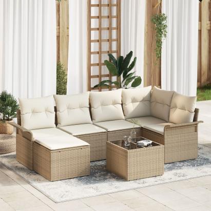 Set canapele grădină  cu perne Brown Poly Rattan, Canapea grădină  2 locuri cu depozitare și perne Bej Poly Rattan GartenMobel Dekor