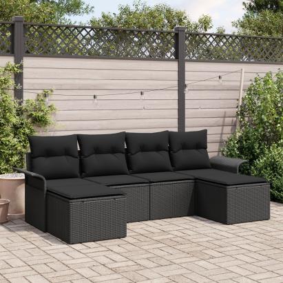 Set de Canapele pentru Grădină Set de 5 Negru Ratan împletit manual GartenMobel Dekor