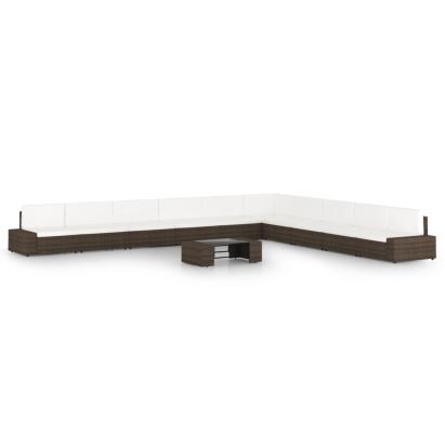 Set mobilier de grădină cu perne, 11 piese, maro, poliratan GartenMobel Dekor