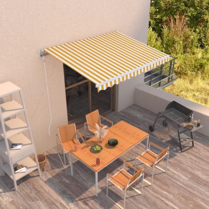 Copertină retractabilă manual, galben și alb, 350x250 cm GartenMobel Dekor