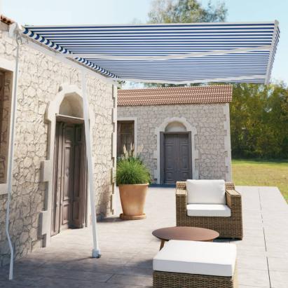Copertină autonomă retractabilă manual, albastru/alb, 350x250cm GartenMobel Dekor
