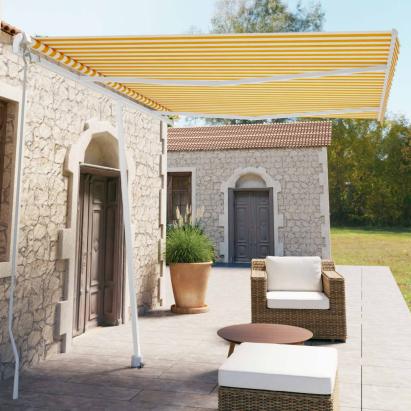 Copertină autonomă retractabilă manual, galben/alb, 350x250 cm GartenMobel Dekor