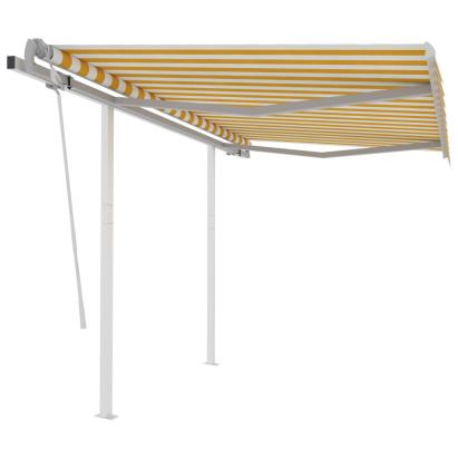 Copertină retractabilă manual cu stâlpi galben/alb 3,5x2,5 m GartenMobel Dekor