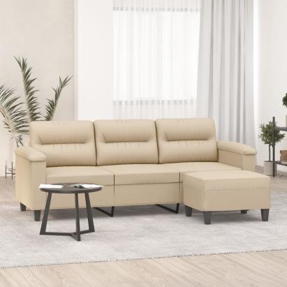 Canapea cu 3 locuri și taburet, crem, 180 cm, microfibră GartenMobel Dekor