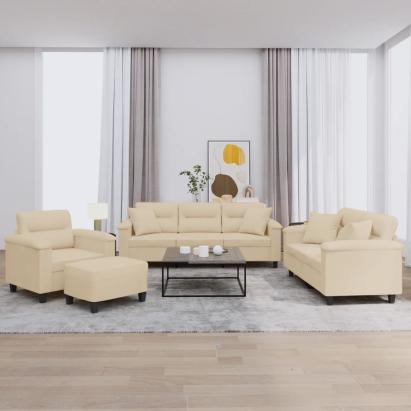 Set de canapele cu perne, 4 piese, crem, microfibră GartenMobel Dekor